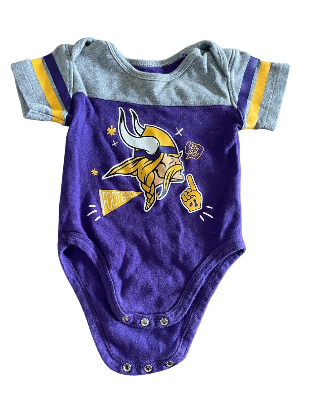 NFL Minnesota Vikings Bodysuit Baby Onesie with Yellow Accent Graphic and Snaps